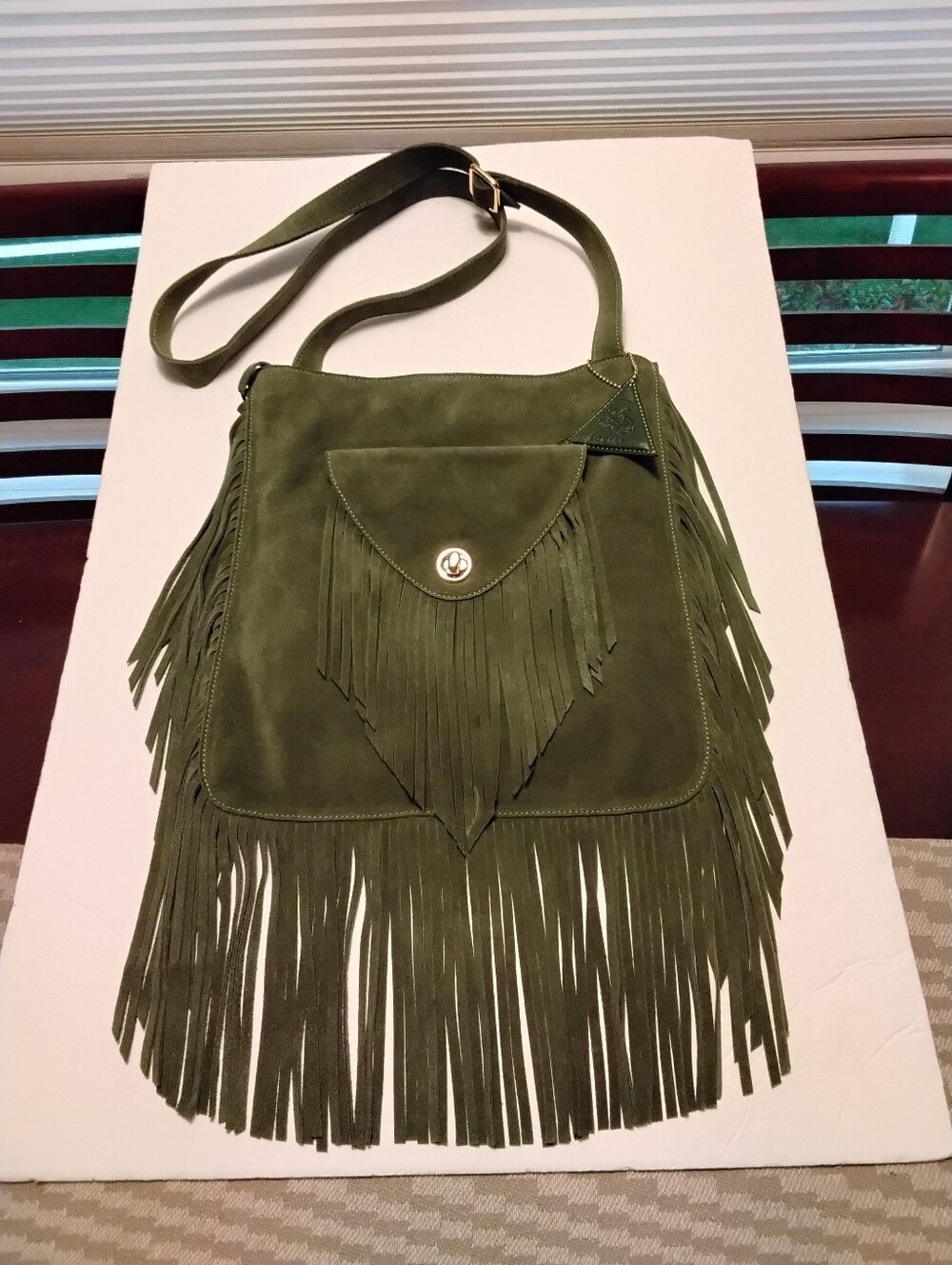 Sorial Olive Green Suede Fringe Crossbody Shoulder Bag